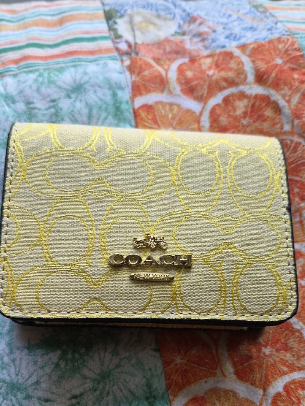 Coach Brown & Cream Signature Key/Card Holder Box with Gold Logo
